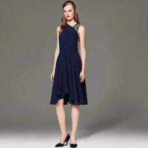 Philip Lim for Target Cocktail Dress Navy Black Sequin Wrap Top Flutter Skirt Sz